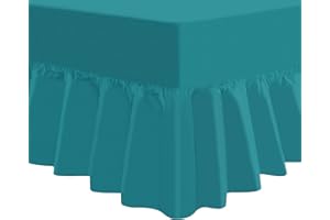 NIYS Luxury Bedding Percale Polycotton Extra Deep Frilled Valance Fitted Sheet - Lightweight, Soft (152 x 200 x 25 Box Fit x 38cm Frill) (King, Teal)