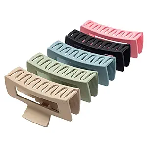 FAMEZA Womens thick rectangle claw clip,6 Color Hair jumbo claw clips,Strong Hold matte hair claw bannana clips,Fashion Hair Styling Accessories for women Girls