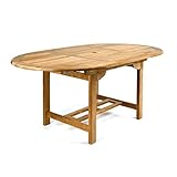 oval DIVERO GL05520 Ovaler ausziehbarer Gartentisch Esstisch Balkontisch Holz Teak Tisch für Terrasse Balkon Wintergarten witterungsbeständig behandelt massiv 120/170 cm natur