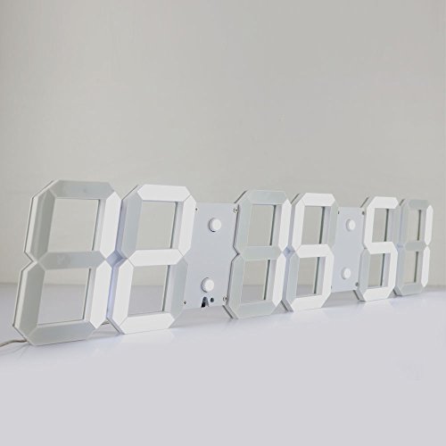 CHKOSDA Fernbedienung Steuern Jumbo Digital LED Wanduhr Plus, Multifunktion LED Uhr, Groß Kalender, Minute Alarm Uhr, Countdown LED Uhr, Groß Thermometer, Still Uhr (Weiß) - 2
