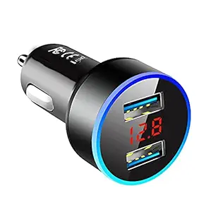 MUVIT Dual USB Car Charger Adapter 2 USB Port Led Display 3.1A Smart Car Charger for Mobile Phone (Dual Port Car Charger)