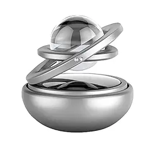 OTOROYS Alloy Body Car Solar Power Rotating Design Air Freshener Perfume, with Organic Fragrance (Crystal Silver)