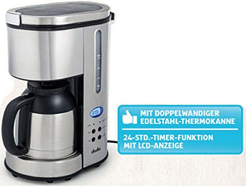 Kaffeemaschine Thermo-Kaffeeautomat mit 24-Std Timer Thermoskanne Edelstahl mit blau beleuchtetem LC-Display und Uhrzeitanzeige + Tropfstopp