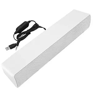 Portable Soundbar, USB Wired Stereo Soundbar Music Player Bass Surround Sound Box 3.5mm Input for PC Cellphones(White)