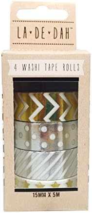 La De Dah Scrapbook Creative Journalling Washi Tape - Silver, Gold & White 4pk