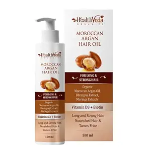 Health Veda Organics Moroccan Argan Hair Oil, 100 ML | With Bhringraj & Moringa Extracts for Long, Strong & Shiny Hair | No Parabens, No Silicones | Suitable for all Hair Types | For Both Men & Women