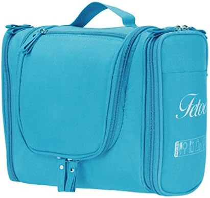 Toiletry Bag Wash Bag Cosmetic Make Up Bag Organizer Storage Bag Solid Color Portable Travel Hanging Luggage Zipper Polyester Oxford with Hook Foldable Large Capacity Multifunction (Blue)