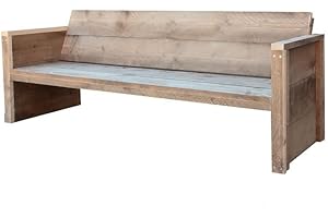 ‎WOOD4YOU Wood4You Gartenbank Holz Vlieland - Wetterfest Massivholz rustikal - Holzbank Sitzbank Balkonmöbel Terassenmöbel ohne Kissen - DIY Baumbank mit Lehne - Gerüstholz
