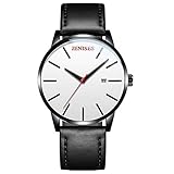 LLLS Men es Black Ultra Thin Fashion Slim Minimalist Casual Waterproof Watch Analogue Quartz Watches Kalender Leder-Strap