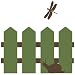 Classic picket fence border with snail and dragonfly by Stickerscape - Available in a choice of colour options - Removable - Wall decal - Wall graphic - Wall art (Woodland green / Rich coffee)