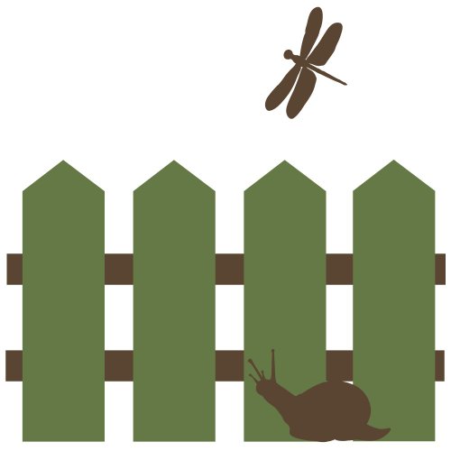Classic picket fence border with snail and dragonfly by Stickerscape - Available in a choice of colour options - Removable - Wall decal - Wall graphic - Wall art (Woodland green / Rich coffee)
