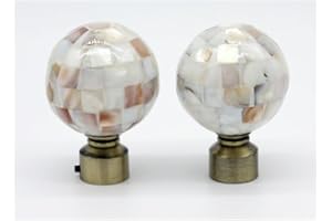 THE POLES & BLINDS OUTLET 19mm Diameter Curtain Pole Finials Ends - Capiz Tile Design - Antique Brass - Pack of 2