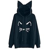 ❤️Meilleure Vente! LuckyGirls Mode Femme Nouveau Automne Hiver Sweatshirt Femmes Impression de Chat Manche Longue Sweat à Capuche Pullover Sweat-Shirt Chemisier Noir Vin - Maxi - XL