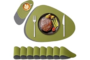 NOSTHEART Manteles Individuales y Posavasos, Salvamanteles Manteles Lavables Individuales Redondos, Manteles Individuales Antideslizantes Impermeables de Doble Cara - Verde Gris, Juego de 8