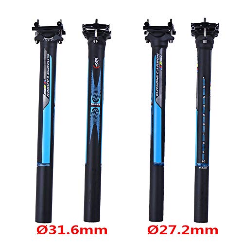 Yareta OEM Carbono Ciclismo Tija Offset 0°/7° MTB/Bicicleta de Carretera tija de sillín de Carbono Tubo del Asiento 27.2/31.6 * 350/400mm Azul Logo (Ø31.6mm × 350mm, Offset 0°)