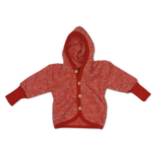 Cosilana Hooded Baby Jacket / Coat - 3-6 months (Height 23-27) (62/68) - Red-Melange, 100% Organic Merino Wool