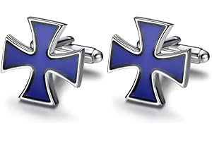 BOBIJOO JEWELRY - Gemelos Cruz de Malta Esmalte Azul Oscuro Caballero Templario Patriota