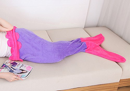 Tagesdecke Fleece Decke Schlafsack Meerjungfrau Schwanz-flosse Kuscheldecke Mädchen Kostüm perfekt für alle Jahreszeiten (Rosa-lila, Small) - 5