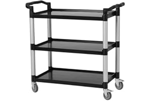 Towallmark Servierwagen, mit 3 Etagen, Schiebegriffe auf beiden Seiten, Tragkraft 165kg, 4 Lenkrollen, 2 davon feststellbar, Etagenwagen, Schiebewagen, schwarz,LxBxH 107x49.5x99 cm