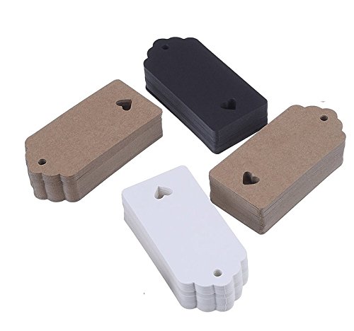 Cosanter 100 Stück Kraftpapier Etiketten Tags Geschenk Anhänge Papieranhänger Hängeetiketten Anhängeetiketten, ohne Schnüren, für Geschenke, zum Basteln, als Preis-Etiketten Rectangular With Heart Schwarz 9.5CM x 4.5 CM - 4