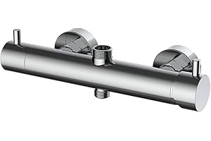 KIBATH Grifo monomando para columna de ducha TOR/VER, forma redonda, fabricado en latón y acabado en cromo brillo, con desviador integrado y maneta de fácil manejo