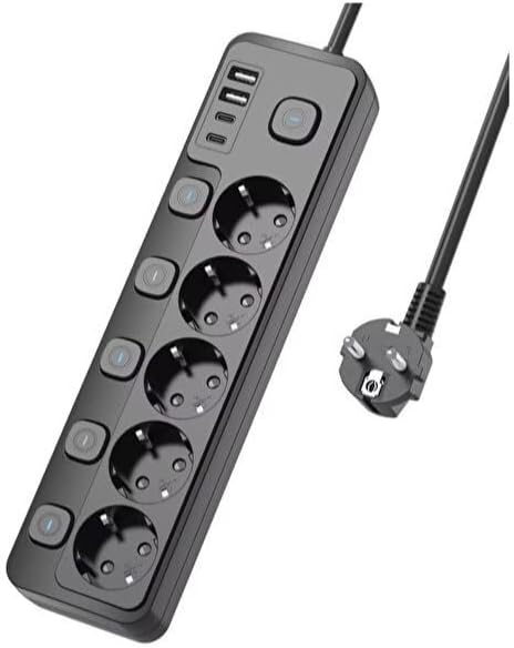 5 Priz + 4 USB Uzatma Kablosu 2m