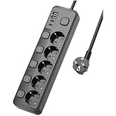 SMAYLİNG 5 Priz + 4 USB (2 Type-C) Akım Korumalı Anahtarlı Uzatma Kablosu - 2 Metre - Enerji Tasarruflu Priz