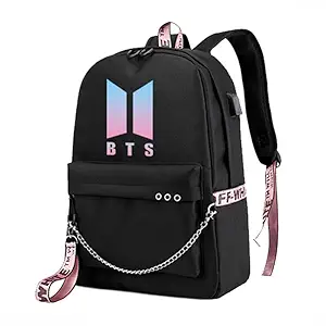 Cute Critters BTS Bangtan Boys Backpack Kpop Gift BTS USB Charging Backpack Merchandise Daypack Laptop Bag College School Bookbag (Black)