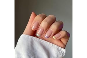 JUSTOTRY 24 Stück Bunt Eckig Nägel Zum Aufkleben Kurz mit Pearls Muster,French Press on Nails,Rainbow Kunstnägel Fake Nails für Nails Art,Square Fingernägel Künstliche Nägel für Frauen