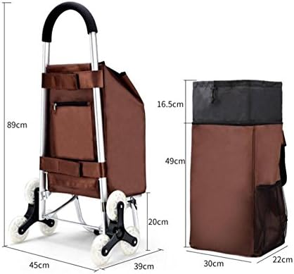 HanLi 3 wheel Folding Shopping Cart, Stair Climbing Aluminum alloy Cart Grocery Utility Cart with Wheel Bearings for Go Up and Down Stairs HS-17831 , Brown