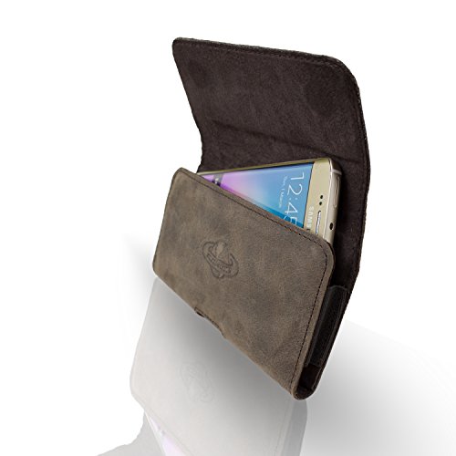 Smart-PlanetÂ® Design Echt Leder GÃ¼rteltasche 3XL z.B. Apple iPhone 8 X 6 7 - Samsung Galaxy Xcover 4 S7 S6 2017 Edge Quertasche - Vintage Look braun