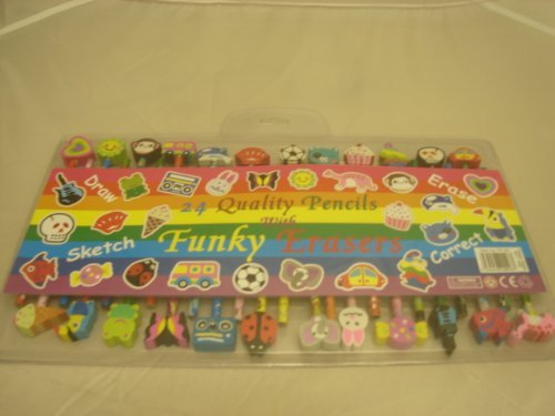 24x Funky Qualitäts Bleistifte Mit Funky Radiergummi - 2