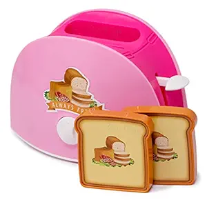 Zest 4 Toyz Kitchen Bread Toaster Play Set for Kids Girls with 2 Slices of Bread, Pretend Play Plastic Kitchen Toaster appliances for Kids and Toddler- Pink