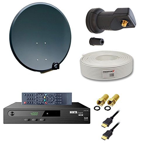 PremiumX Digital SAT Anlage 80cm Stahl Schüssel Spiegel Antenne Anthrazit + PremiumX Single LNB 0,1dB für 1 Teilnehmer + Digital HDTV DVB-S2 Satellitenreceiver inkl. HDMI KABEL