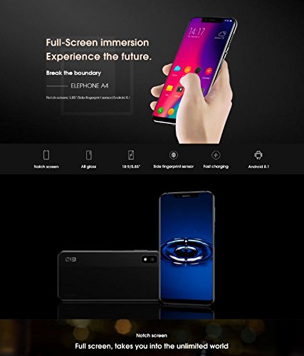 ELEPHONE A4 - 5,85 Zoll HD + (19: 9 Notch-Bildschirm) Android 8.1 4G
Smartphone, MT6739 Quad-Core 1,5 GHz 3 GB + 16 GB, 5MP + 13MP
Dual-Kamera, 3000mAh Akku - Gold