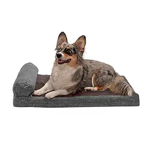 FurHaven Pet Dog Bed | Memory Foam Suede Chaise Quilted Fleece & Print Suede Lounge Pet Bed for Dogs & Cats, Espresso, Medium