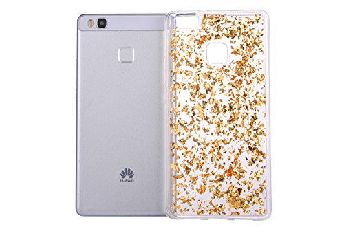 Für Huawei P10 Lite Hülle Glitzer ,SKYXD Blattgold Funken Flocken Pailletten Design Schutzhülle Weiche TPU Transparent Silikon Handyhülle mit [ Koala Staubstecker + Eingabestift ] Glanz Kristall Handytasche Schick Klar Zurück Haut Schlank Etui Schale Fall – Gold - 3