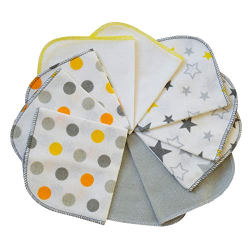 Preisvergleich Produktbild mimaDu Flanell Baby Waschlappen Flanelltücher Kinderservietten aus 100% OEKO-TEX zertifizierter Baumwolle (10er Set) - weich und flauschig - 25x25 cm (weiss-grau-gelb-orange)