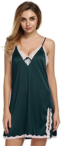 EKimmer Sleep Dress Sexy Satin Sleepwear Silk Nightgown Women Nightdress Sexy Lingerie Plus Size Green M