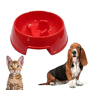 TAIYO PLUSS DISCOVERY? Slow Food Feeding Bowl, Size: (20X7 cm) (LXH), Interactive Slow Food Feeder Puzzle Non-Toxic Prevent Choking Design Pet Bowl, Suitable for Puppies, Medium Dogs, Cats (RED)