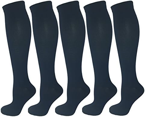 5 Pair L/XL Ladies Compression Socks, Moderate/Medium Compression 15-20 mmHg. Muscle Soreness, Post-Surgery, Maternity, Running, Football, Nurses, Travel & Flight Knee-High Stockings. Navy Blue