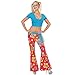 Produktbild NET TOYS Hippie Schlaghose 70er Jahre Hose M 38/40 rot Blumen Schlag Hosen Blumenmuster Damenhose Flower Power Damenschlaghose Schlagermove Kostüm Accessoire