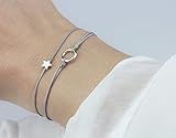  SCHOSCHON Damen Textil Armband Set Stern/Kreis Grau-Silber - 925 Silber  Geschenk personalisierbar 20 Bandfarben Geschenk