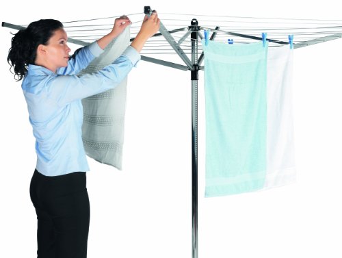 Brabantia Lift-o-Matic Advance Wäschespinne, mit Kunststoff-Bodenanker zum Einbetonieren, Schutzhülle und Klammerbeutel, 50 m Soil Spear - 11