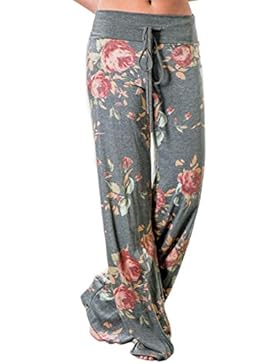 Angashion Damen Blumenmuster Weite Bein Lange Hose