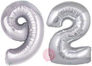 30"/80cm Helium Inflated Large Number 92 Silver Balloon -Delivered in A Box Pre-inflated - Bloonaway
