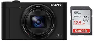 Sony Cybershot DSC-WX500/B 18.2MP Digital Camera (Black) + SanDisk 128GB Ultra SDXC UHS-I Memory Card - 100MB/s, C10, U1, Full HD, SD Card