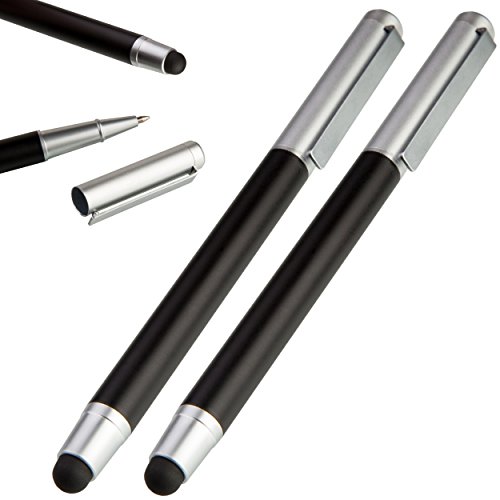 Liamoo 2 x moderner 2 in 1 Eingabestift / Touchpen mit Kugelschreiber und Deckel (schwarz)