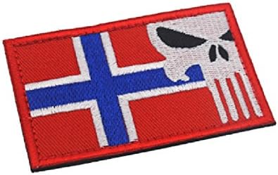 3D Norway Flag Embroidery Patches Magic Stickers Norway Punisher Flag Velcro Patch Cloth Patch