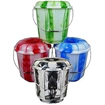 2 X 3L Litre Red TieDye Plastic Bucket Bin With Lid And Metal Handle Home Use